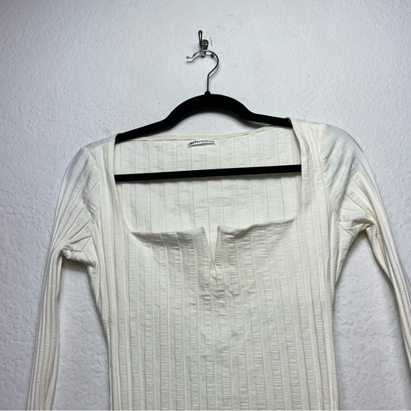 Reformation Delancey Ribbed Knit Top Square Neck Tencel Spandex Ivory - Picture 4 of 11